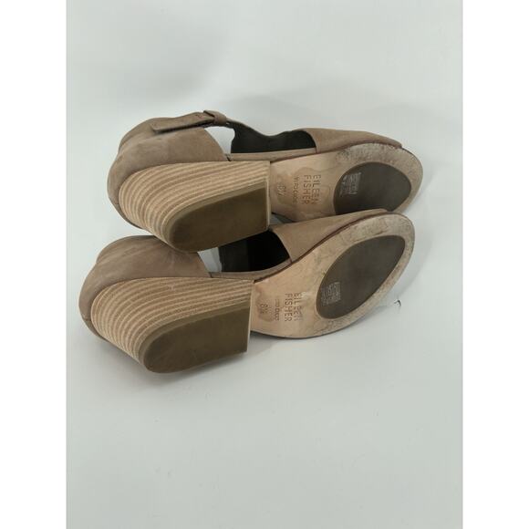 Eileen Fisher Iris Sandals Womens 8.5 Brown Leather Peep Toe Cut Out Casual Heel - Picture 12 of 15